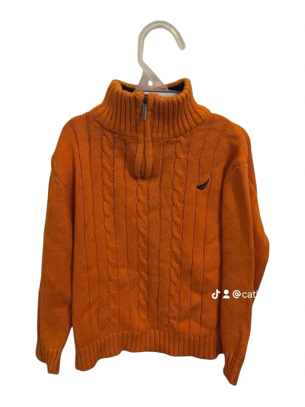 Orange Cable Knit Half-Zip Sweater